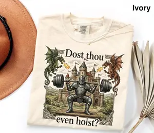 Comfort Color Funny Medieval Gym T-shirt, Dost Thou Even Hoist Tee, Knight Squatting Graphic Top, Fantasy Workout T-shirt