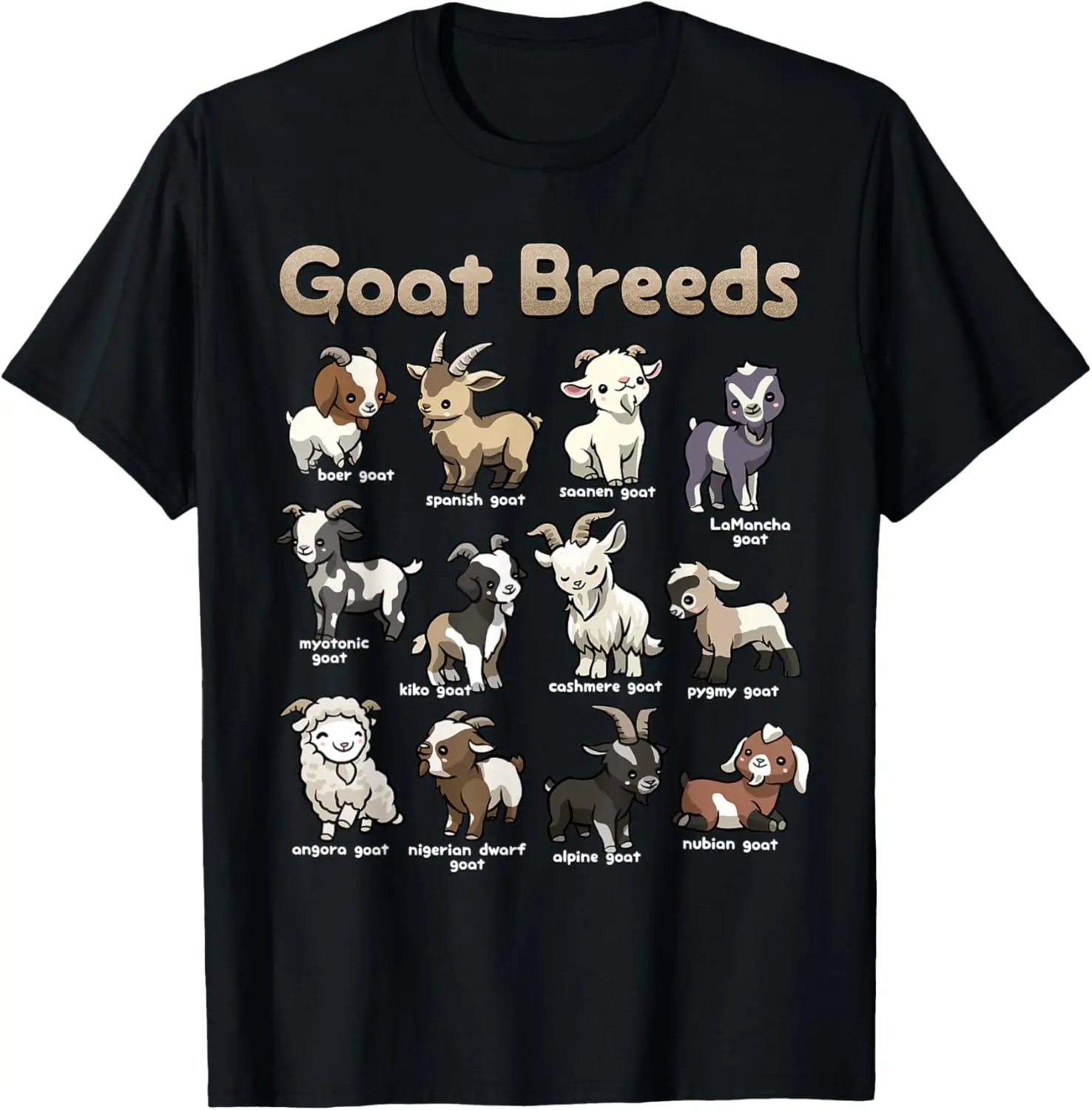 100% Cotton Educational Goat Shirt Goat Breeds Farm Animals of the World T-Shirt