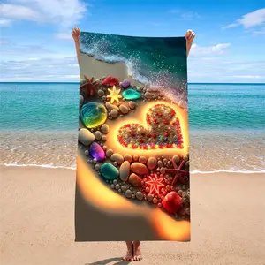 Glowing Heart Beach Towel, Oversized Sandproof Towel for Women, Reusable Bath Towels, Perfect for Vacations, Daily Use