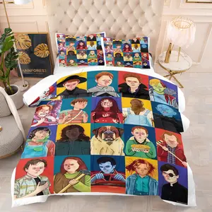"Stranger Things" Patterned Quilt Set,Including 1 Quilt and 1 or 2 Pillowcases Without Pillows,Suitable as a Gift,Soft and Warm Bedroom Decoration for Teenagers and Adults