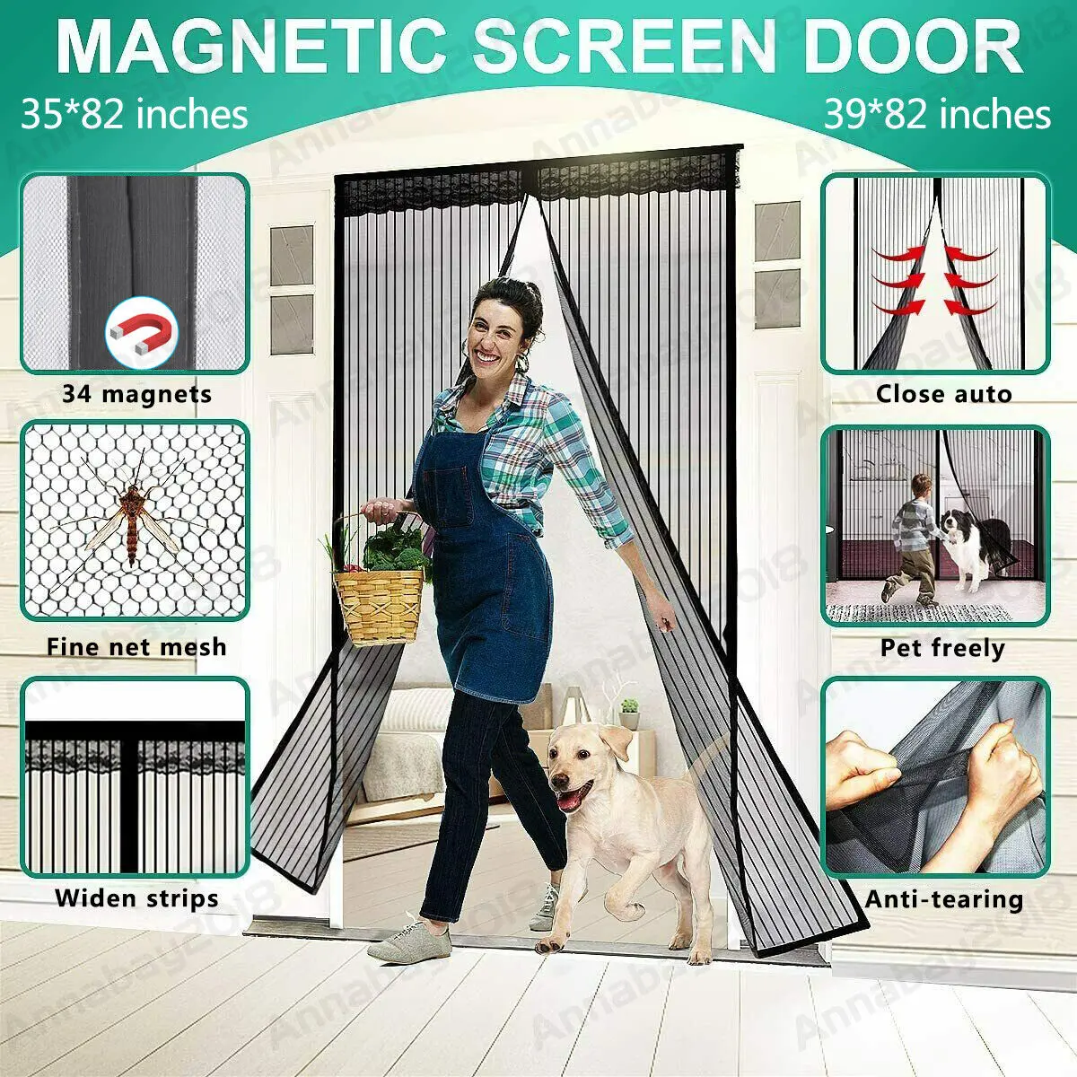 Magnetic Screen Door - Heavy Duty Hands-Free Mesh Curtain for Mosquito & Bug Protection - Fits Doors up to 39"x82" rugs beautiful carpet bedroom indoor