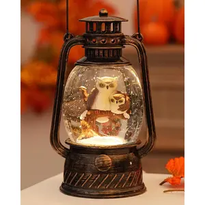 Musical Christmas Snow Globe with 6H Timer, Owls Family Scene Lantern, USB or Battery Powered, for Home Christmas Decorations