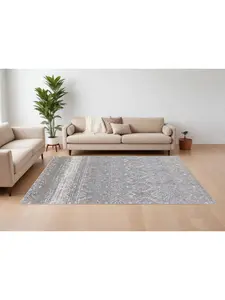 HomeRoots 567379 12 x 15 ft. Abstract Power Loom Worn Faded Rectangle Area Rug, Black & Silver