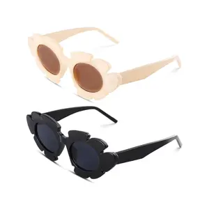 2 Pairs Retro Flower Framed Vintage Sunglasses for Women, Trendy Colorful Oversize Cat Eye Fashion Thick Frame Sunglasses, Unique and Chic Style Shades Cute Design for Fun Y2K Accessories Outfits