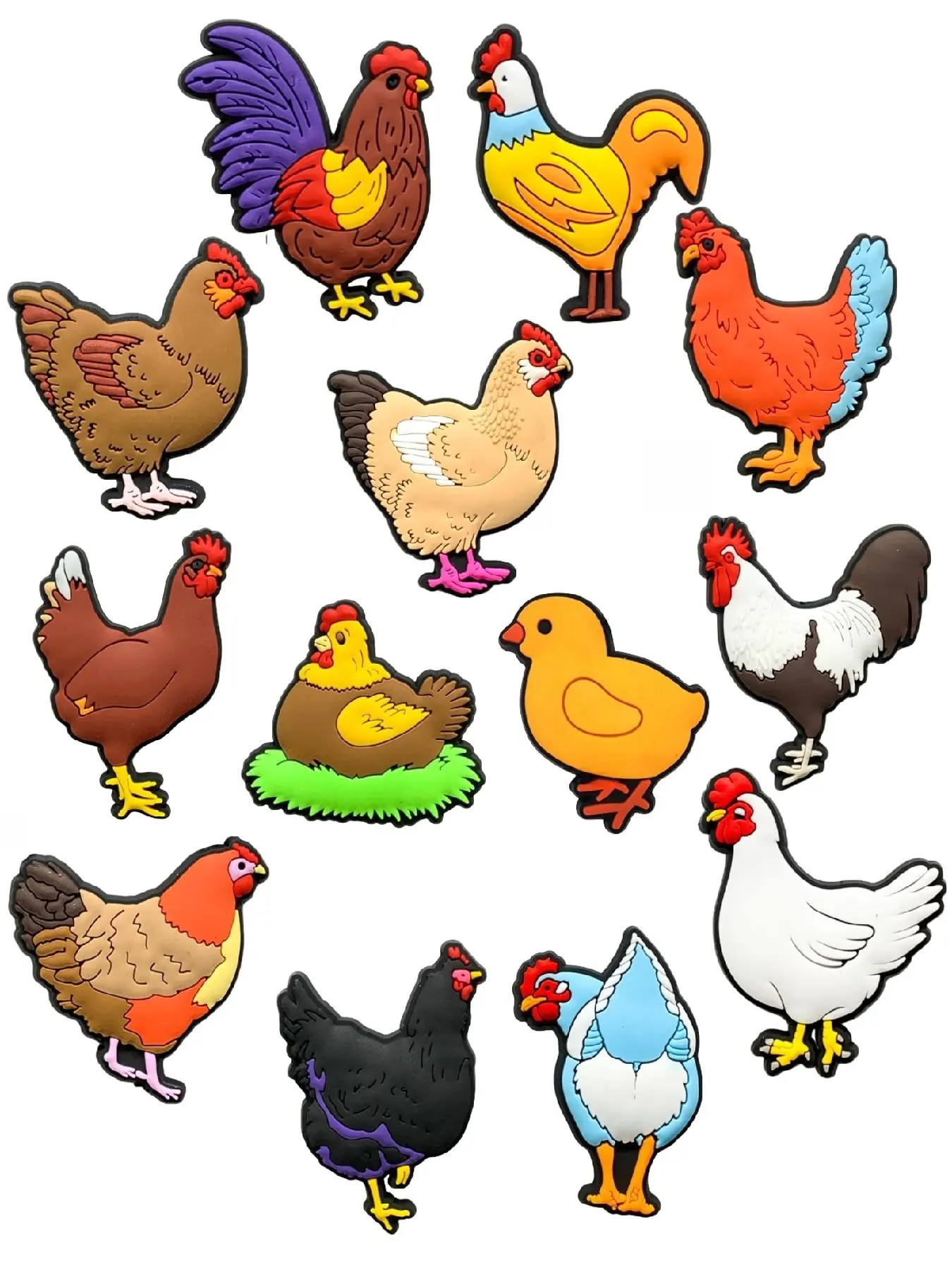13-Piece Cute Chicken-Shaped Shoe Charms, Decorative Shoe Accessories, Shoe Decoration, Shoe Embellishment, Shoe Accents Set, Perfect for Shoes & Accessories, Ideal Gift for Birthdays & Festivals, Suitable for Teens & Adults
