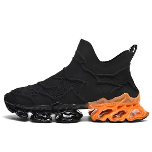 Unisex Futuristic Running Sneakers – Lightweight High-Top Sock Shoes with Hollow Blade Sole & Street Style Design