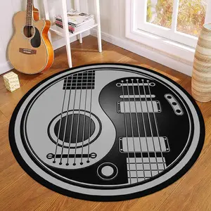 Guitar Pattern Round Floor Mat, Non-slip Soft Floor Carpet, Creative Decorative Area Rug for Home Living Room Bedroom Music Room