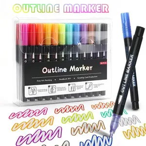 8/12/24/36/48 Colors Double Outline Pen Set DIY Crafts Graffiti Card Art Decoration Fade-Resistant Outline Marker Art Paint Tool Art Drawing Supplies, Art Marker Pens