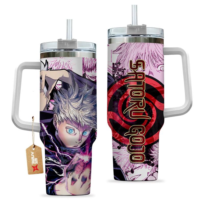 Satoru Gojo Anime Custom Name 40oz Tumbler with Handle, Personalized Stainless Steel Insulated Drinkware with Straw, Unique Gift for Anime Fans
