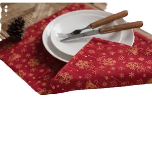 Christmas Wind Chime Table Runner with Gold Stamping Yimanqiyun American Country Style Red Green White for Coffee Table TV Cabinet