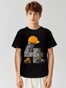Individualistic round-neck short-sleeved shirts for Boy and girl 🔥   Birthday 4 Construction Vehicle Excavator 4th Birthday Novelty Awesome Graphic Kid T-Shirt Popular Kid T Shirts Trendy Cool Tees Tops for Kid