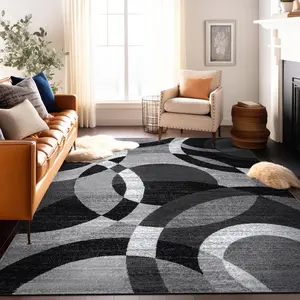 Rugshop Contemporary Abstract Circles Perfect for High Traffic Areas of Your Living Room,Bedroom,Home Office,Kitchen Area Rug 6'6" X 9' Gray World Rug Gallery