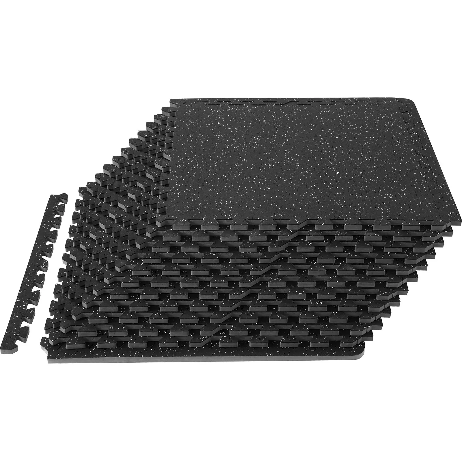 12-Piece 1/2-Inch Thick Gym Floor Mats, 24 x 24 Inches, EVA Foam and Rubber Top Interlocking Puzzle Flooring, 48 Sq Ft Coverage, Waterproof Exercise Tiles for Gym, Home, Garage, Basement, Black and Gray