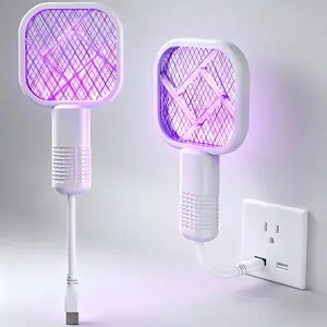 2-in-1 USB Mini Mosquito Swatter, Portable Electric Mosquito Racket, UV LED Mosquito Killer Lamp & Bug Zapper, Compact Indoor Pest Control for Home