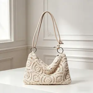 Women's Shoulder Bags - Patterned Openwork Woven Bohemian Beach Elegant Evening Metal Buckle Styles with Casual Straw Wallet & Wedding Accessory Complement
