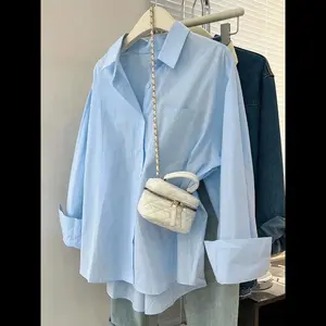 NewWomen's Solid Color Button Shirt, Casual Curved Hem Long Sleeve Top for Daily Wear, Ladies Clothes for All Seasons,  Clothes for Women