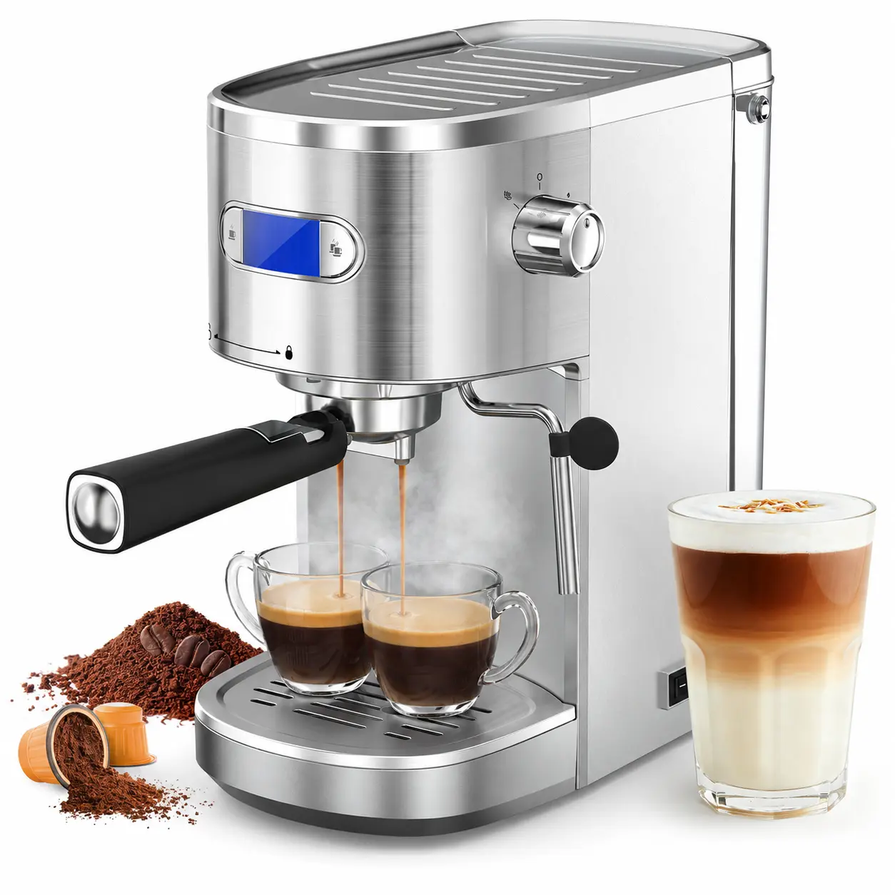 COWSAR Espresso Machine 20 Bar, Semi-Automatic Coffee Maker with Milk Frother Steam Wand, Nespresso Capsule Compatible, 45 oz Removable Water Tank for Cappuccino, Latte, Home, 1350W, Cream White