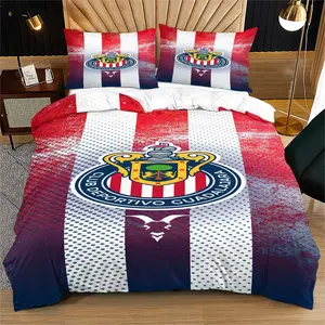 Mexican Football Club Guadalajara Chivas Emblem Themed Duvet Cover Set,Suitable for Bedroom Bedding Set for Boys,Teenagers and Adults,Including 1 Duvet Cover and 1 Or 2 Pillowcases (Excluding Quilt and Pillow Inserts)