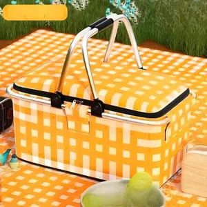 Large outdoor insulated picnic basket, suitable for picnics, camping and outdoor meals. Foldable design, portable and easy to store.