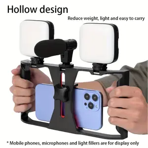 Professional Smartphone Stabilizer with Extendable Microphone & Fill Light - Anti-Shake Handheld Rig for Vlogging, Photography, and Video Accessories, ABS Material, Black with Red Accents, Phone Stabilizer for Video Recording