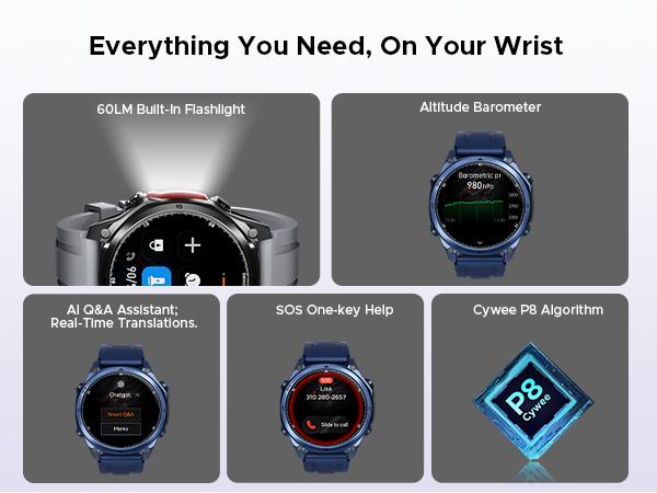 Anywise W1 Pro Waterproof Sport Smartwatch, 1.43" AMOLED Touchscreen Display, 170+ Sports & Workout Modes, Dual-Band GPS Tracking, 5ATM Waterproof Smartwatch