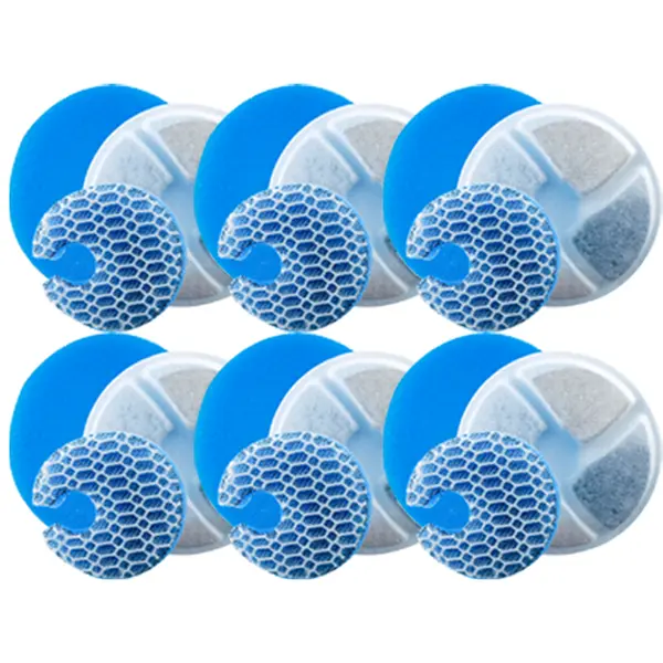 Cat Water Fountain Filter Kit (6 Pack) - 3-Layer Carbon Filters for 2L Stainless Steel Round Fountain, Delivers Cleaner Water