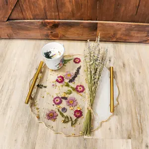 Floral Serving Tray, Unique Gifts for Her, Fall Vanity Tray, Nature Home Decor, Mothers Day, Decorative Tray, Resin Tray, Pressed Flowers