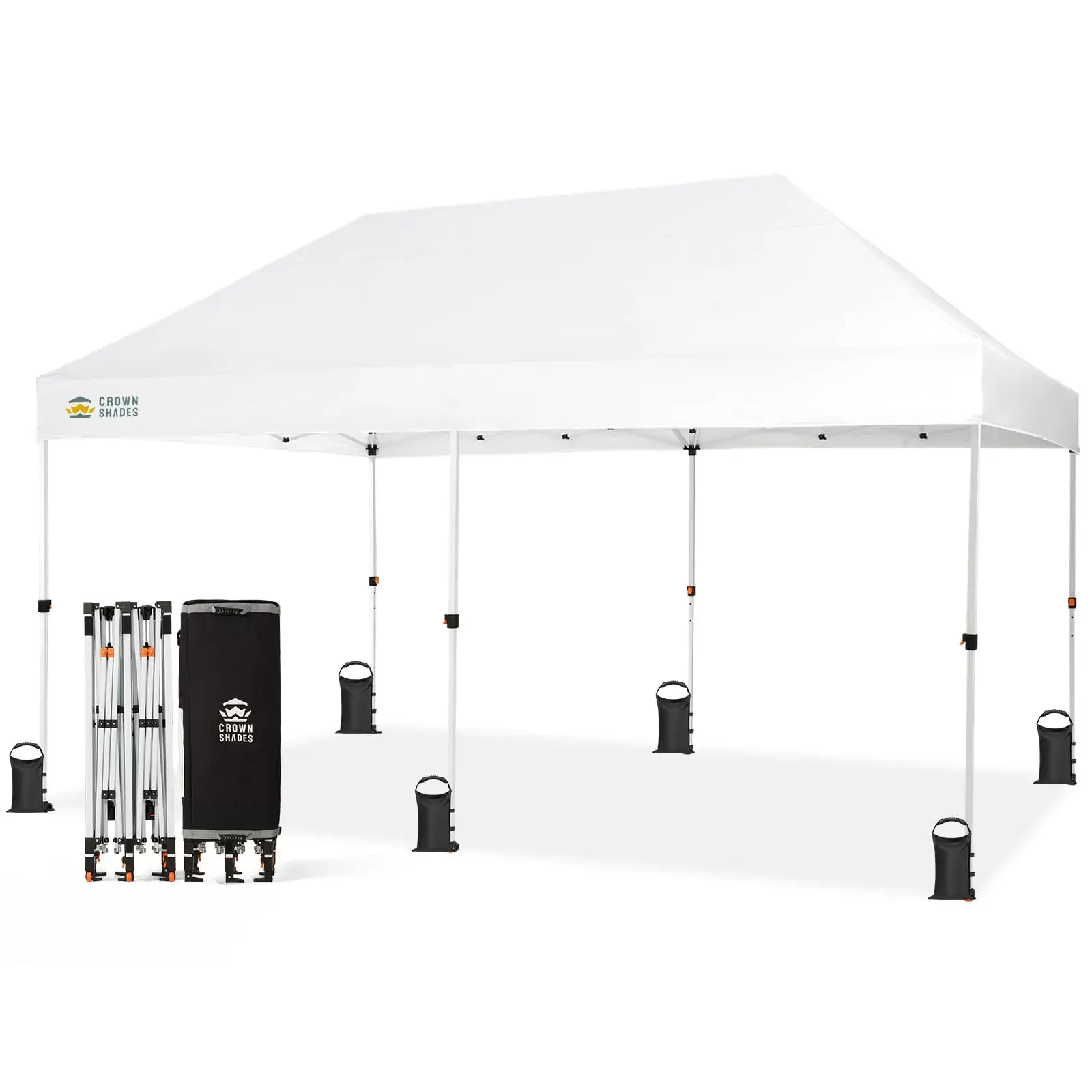 CROWN SHADES 10x15 Pop Up Canopy Tent, Thicken Frame Commercial Heavy Duty Tent, 8 Stakes & 4 Sandbags & 4 Ropes, Outdoor Canopies for Events, Parties,White