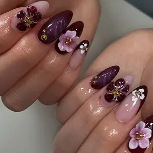 24pcs Almond Shape Nail Tips, Glossy Finish, Long Length, Handmade Detachable Fake Nails, Includes Jelly Glue & File, No Adhesive Needed, Fake Nails Kit