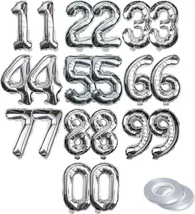 [20 Pcs] 16"  Foil Number Balloons (2 sets of 0-9) - Mylar  Hanging Decorations for Graduation, Birthday, Christmas &  Year's Eve Parties