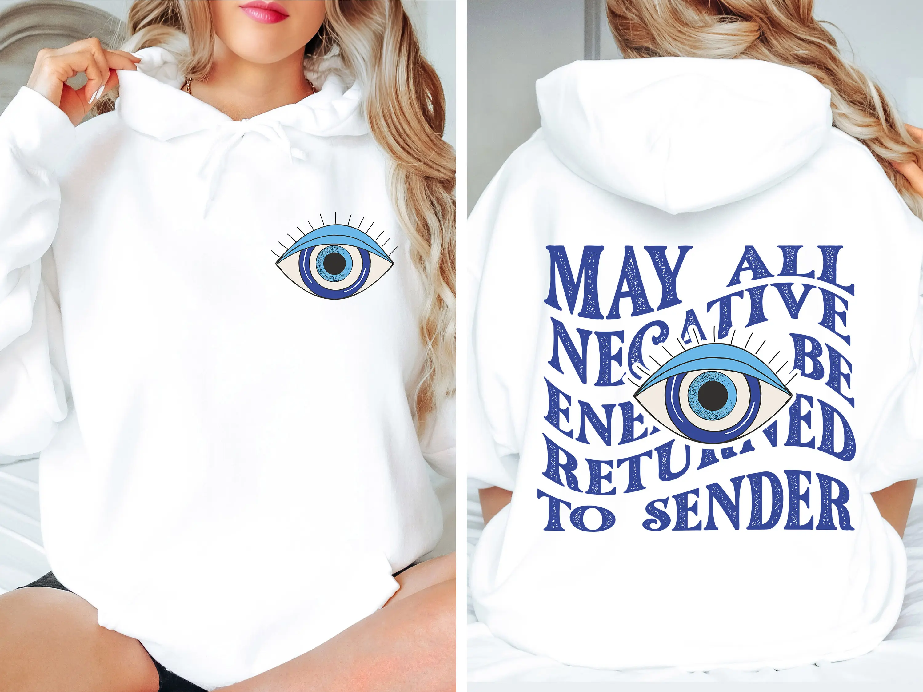 Evil Eye Hoodie, May All Negative Energy Be Returned To Sender Shirt, Women's Aesthetic Clothes, Spiritual Sweatshirt, Gift For Mom Womenswear Comfortable