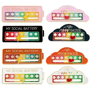 2Pcs Social Battery Slider Pin, Funny Social Battery Pin for 7 Days,  - Slider Pins for Introverts, Funny Interactive Mood Pins for Jackets & Backpacks