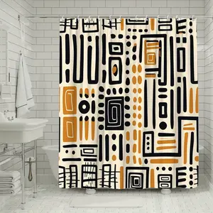 2D Flat 1Pc Unique Design Creative Geometric Pattern Shower Curtain Modern Style Artistic Atmosphere Bathroom Decoration Polyester Fabric Includes 12 Hooks 71X 71inch