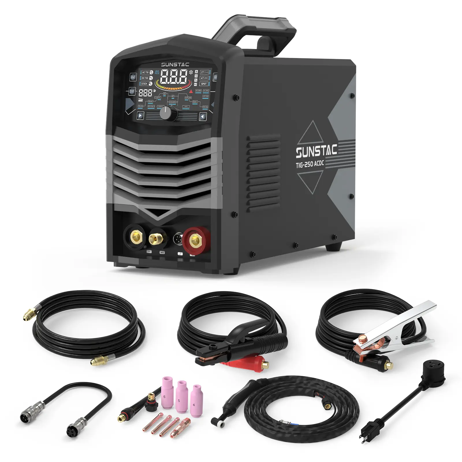SS-TIG-250-ACDC Aluminum TIG Welder with Pulse, 5-in-1 Multi-Process for DC TIG/AC TIG/Pulse TIG/SPOT TIG/Stick, 110V/220V Welding Machine for Home DIY, Auto Repair & Fabrication