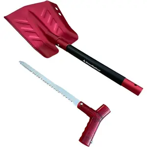 Snow Shovel with  - Converts from Dig to Chop/Hoe Mode Portable for Snowmobiles, Skiing, Backcountry, Avalanche Rescue Winter  Gear , Camping T6 , Red