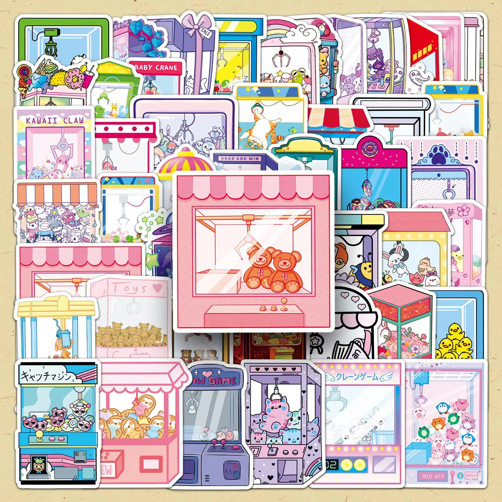 Cartoon Cute Vending Machine Sticker, 100pcs/set Repeatable DIY Decorative Sticker, Scrapbooking & Stamping Supplies