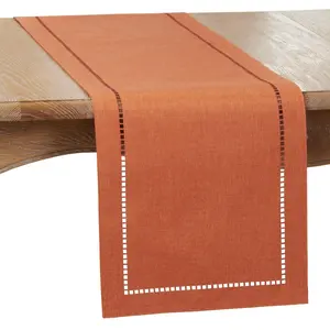 212 MAIN Classic Rust Oblong Shape Table Runner - 14x54 in, Laser-Cut Edge, Hemstitch Trim, Craftsmanship-Enhanced Household Kitchen Linen