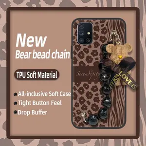 Dirt-resistant Skin-friendly feel Phone Case For Samsung Galaxy M51/SM-M515F/DSN Back Cover Bear bracelet soft case protective case silicone Black pearl pendant Simplicity Cartoon