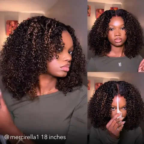 [250% Density ] Wavymy Styled-to-Go Casual Blonde Highlights Afro Kinky Curly 7x5 Lace Wear Go Glueless Wigs Pre-Cut & Pre-Plucked 100% Human Hair Wig 250% Density Outdoorfun