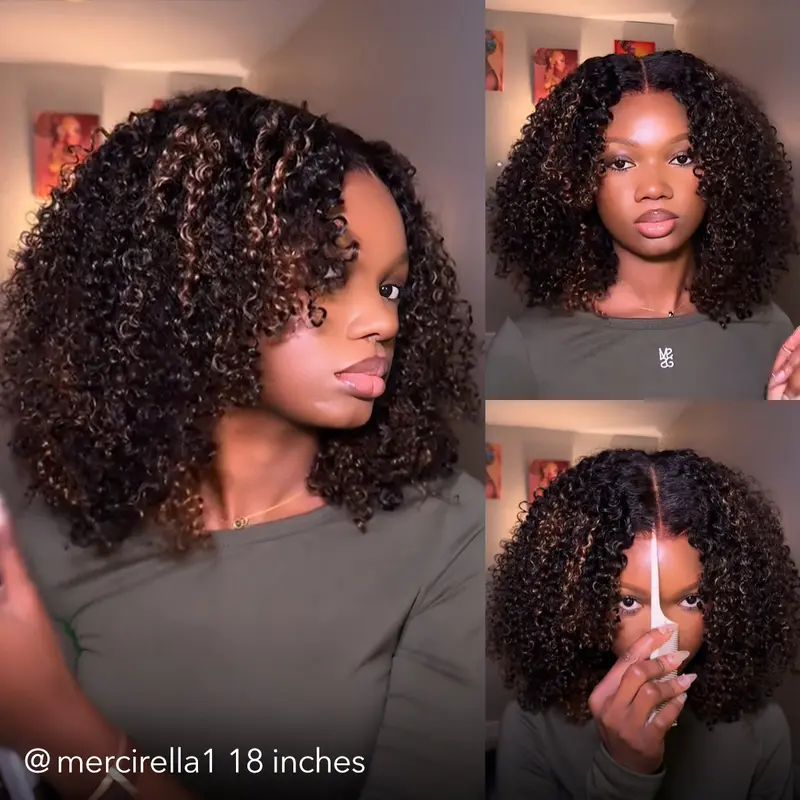 [250% Density ] Wavymy Styled-to-Go Casual Blonde Highlights Afro Kinky Curly 7x5 Lace Wear Go Glueless Wigs Pre-Cut & Pre-Plucked 100% Human Hair Wig 250% Density Outdoorfun