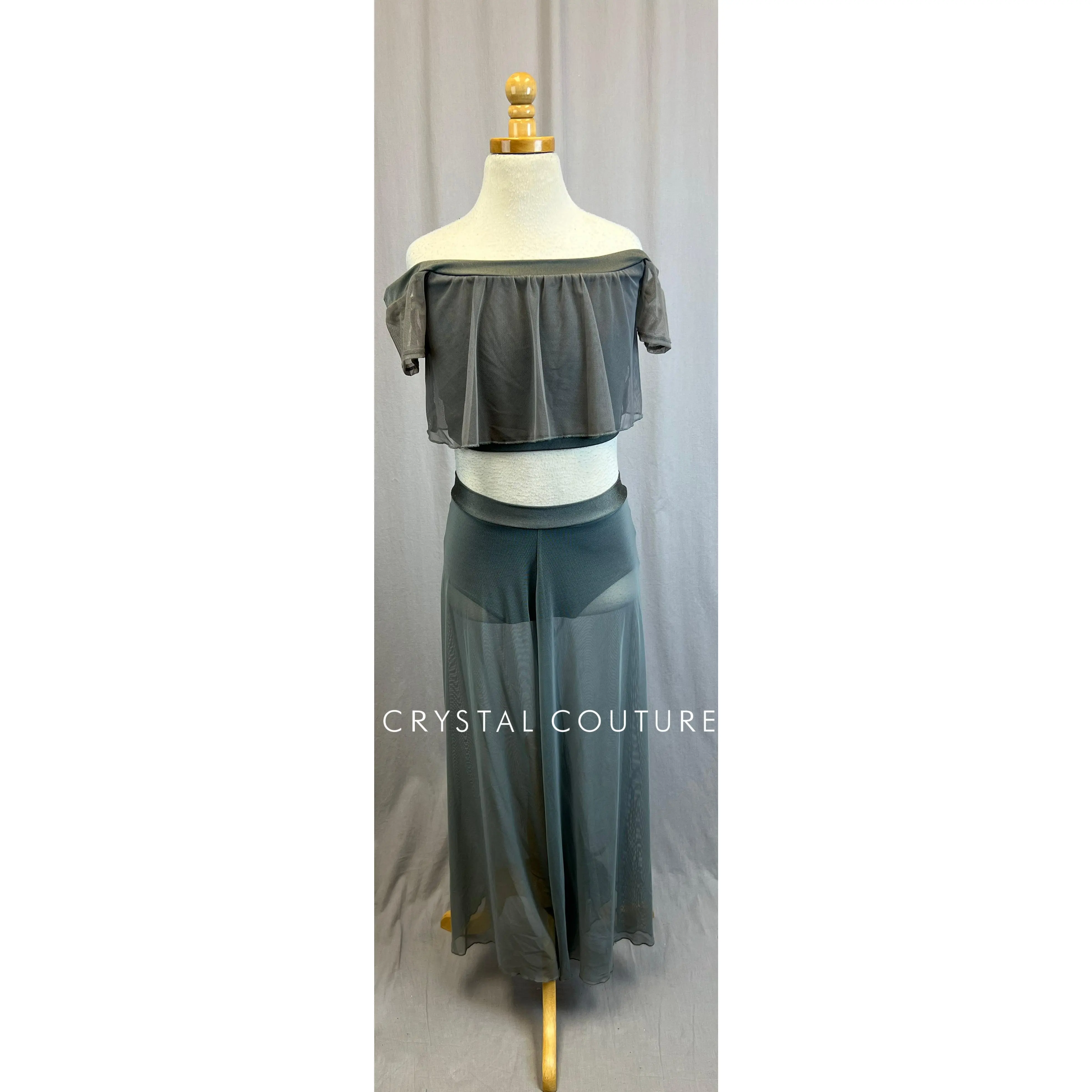 *Brand New* Gray Flutter Off The Shoulder Top and Mesh Pant Set