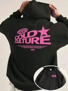 Men's Loose Fit Hoodie with Kangaroo Pocket, Cold Culture Letter Pattern, Casual Street Style, All Seasons