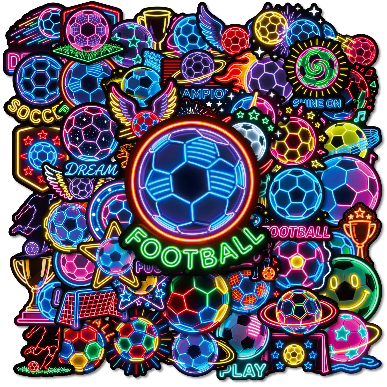 56 Neon Soccer Graffiti Stickers, Suitable for Scrapbooks, Diaries, Laptops, Water Bottles, Cars, and Other Faith-based Designs-gifts with Positive Messages.
