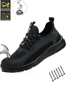 Steel Toe Work Shoes for Men Lightweight Safety Work Shoes Anti-smash Anti-Punctur Indestructible Comfortable Fashion Shoes for Construction and Warehouse Work Safety Sneakers