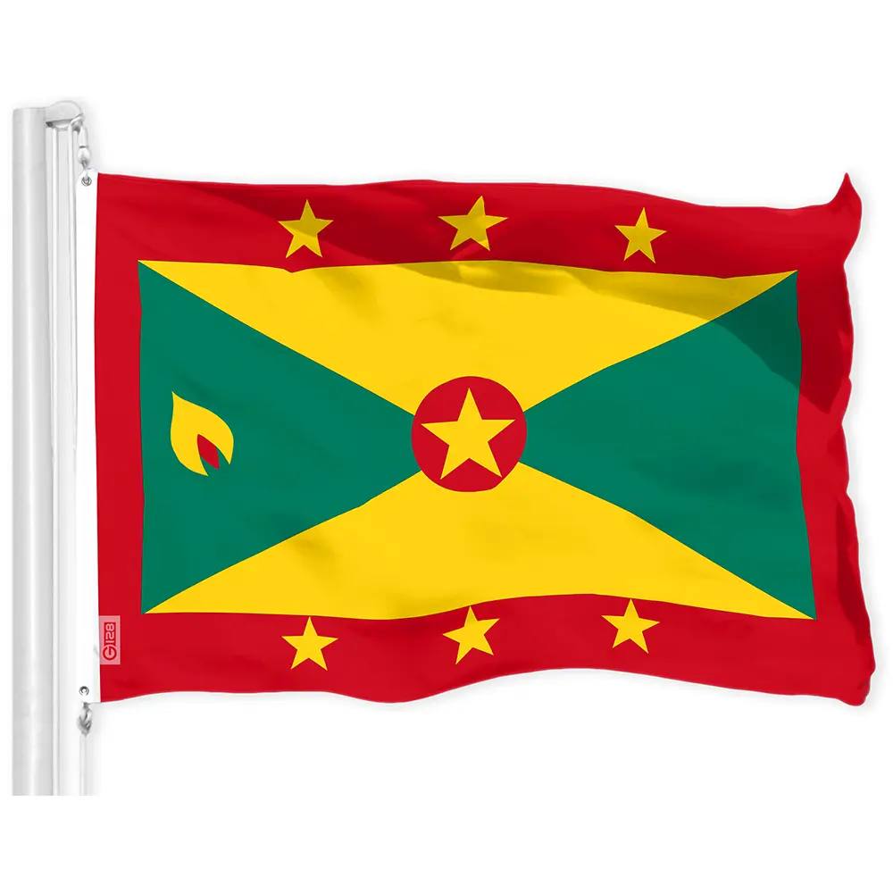 G128 Grenada Grenadian Flag | 3x5 Ft | LiteWeave Pro Series Printed 150D Polyester | Country Flag, Indoor/Outdoor, Vibrant Colors, Brass Grommets, Thicker and More Durable Than 100D 75D Polyester