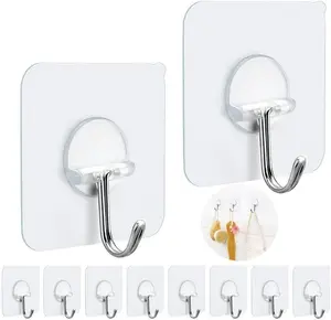 Adhesive Hooks Heavy Duty Wall Sticky Hooks for Hanging Wall Hangers Without Nails 15lb(Max) 180  Rotating Seamless Stick on Bathroom Kitchen Office Outdoors-10 Packs