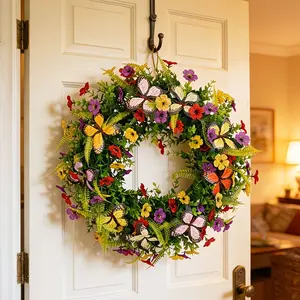 Colorful Butterfly Decorative Wreath, Fern Eucalyptus Leaf Wreath, Low Maintenance, Ideal for Various Occasions, Perfect Gift Idea