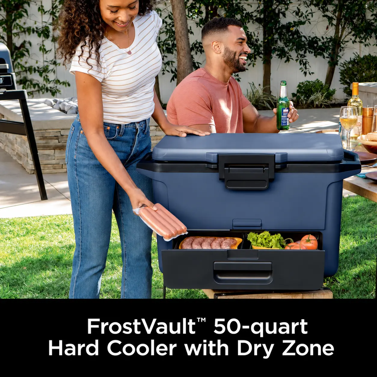 FrostVault 50QT Hard Cooler, Insulated Ice Chest with Dry Zone Storage, Camping & Fishing Cooler
