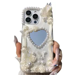 Handmade Phone Case Mirror Elegant Baroque Style Butterfly Decoration Soft Shell Protection for iPhone 17 16 15 14 13 12 11 Pro Max