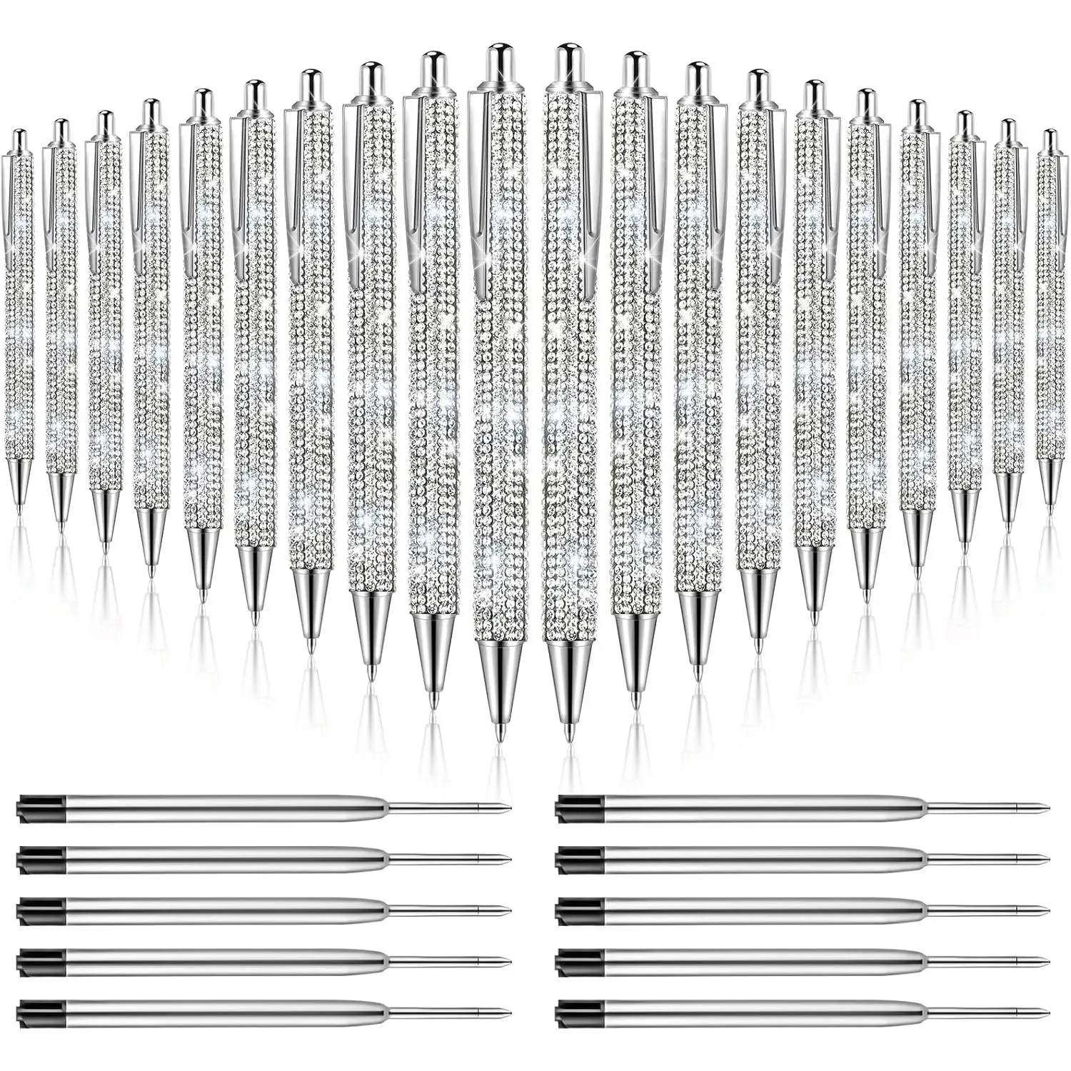 20 count Rhinestone Metal Ballpoint Pens Bling Pens Bulk Fancy Sparkly   Pens Press Retractable Black Ink 0.7mm For Women Office Meeting Birthday Supplies Wedding Gifts()